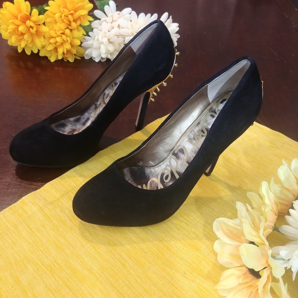 Sam Edelman Evan Spike Gold Black Leather Heel